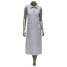Vestido de Tweed Fantasy rosa claro y blanco CHANEL Talla 38 de segunda mano