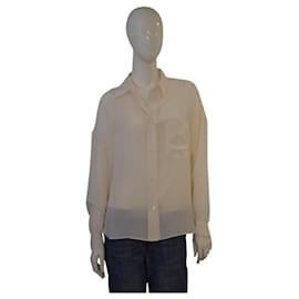 Aspesi Blusa de Seda Transparente Espalda Fruncida - Blanco Roto