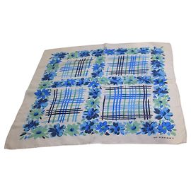 Burberry London Foulard Quadrato in Seta Floral Plaid - Blu/Ottanio