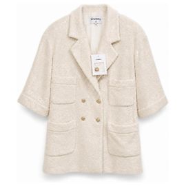 Chanel 22S Runway Cappotto Abito Tweed Bouclé Ecru