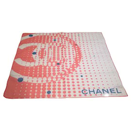 Pañuelo cuadrado Chanel algodón lunares Logo CC Rosa Azul