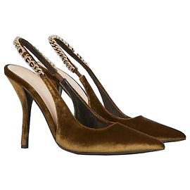 Gucci Sandali Stiletto in Velluto Marrone con Catena