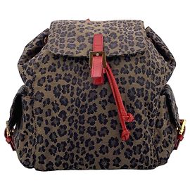 Fendi Vintage Canvas Rucksack und Schultertasche mit Leopardenmuster Braun Rot