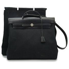 Hermès Bolso Hermes Herbag 2 en 1 de lona negra y cuero, bolso bandolera, bolso de mano