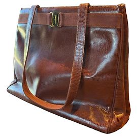 Bolsa Tote Salvatore Ferragamo couro marrom Gancini