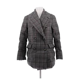 Brunello Cucinelli Karo-Blazer aus Wolle Grau