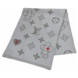 Stola con frange in lana e poliestere grigio Louis Vuitton