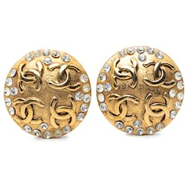 Orecchini a clip rotondi Chanel Gold CC placcati oro e strass