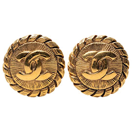 Orecchini Chanel Gold CC placcati oro Sunburst rotondi con clip