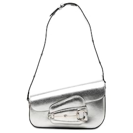 Borsa a tracolla Gucci Silver Metallic Textured Calfskin Asymmetric Horsebit 1955