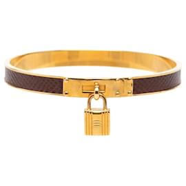 Hermès Gold Gold Plated Epsom Kelly Cadena Lock Bangle Bracelet