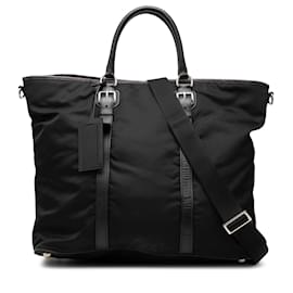 Borsa Tote Open Convertible Tessuto con bordi in Saffiano nero Prada