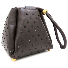 Bolsa puffy quadrada de cordeiro marrom com cristais Bottega Veneta