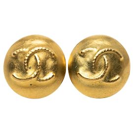 Orecchini Chanel Gold CC placcati oro tondi con clip
