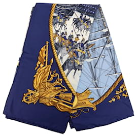 Foulard in seta Hermès Blue Marine et Cavalerie 90