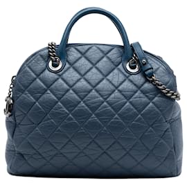 Borsa Bowling Chanel Blue CC in pelle di vitello invecchiata trapuntata