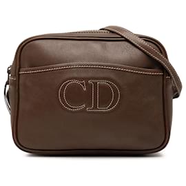 Borsa a tracolla Dior in pelle marrone con logo CD cucito