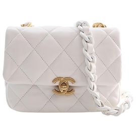 Chanel White Mini Quilted Lambskin Candy Chain Flap