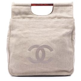 Tote Chanel Beige CC Canvas con Manico in Tartaruga