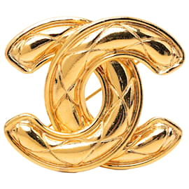 Spilla Chanel Gold CC trapuntata placcata oro