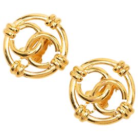 Chanel Gold CC vergoldete runde Clip-On-Ohrringe