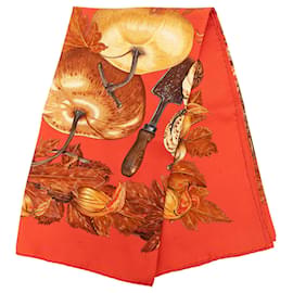 Sciarpa in seta Hermès Orange Citrouilles et Coloquintes 90