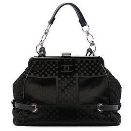 Borsa Chanel Black CC Check Embossed Velvet Belted Side Frame Bag