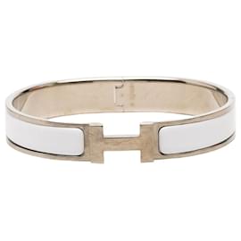 Hermès White Narrow Enamel Clic H Bracelet GM