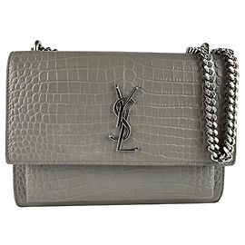 Borsa a tracolla Saint Laurent in pelle goffrata grigia