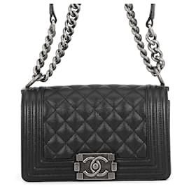 Borsa a tracolla con catena in pelle di vitello martellata nera Chanel