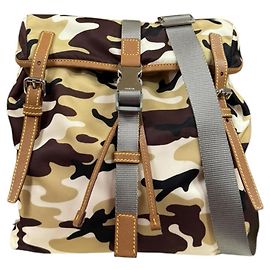 Borsa a tracolla in nylon Prada marrone mimetico