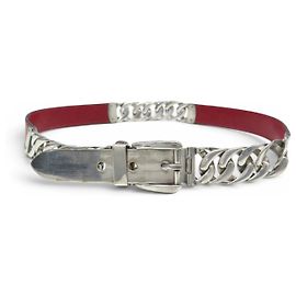 CINTURA VINTAGE GUCCI IN PELLE ROSSA E CATENA A MAGLIE ARGENTATA T75