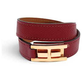 NEW HERMES DRAG DOUBLE WRAP BRACELET SIZE 2 15.5CM IN EPSOM LEATHER BANGLE - Hermès
