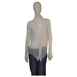 Issey Miyake Pleats Please Blusa Cárdigan de Volantes Blanca