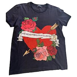 Dolce & Gabbana Heart and Roses Cotton T-Shirt - Black