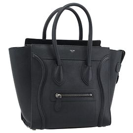 Céline Borsa CELINE Luggage Micro Shopper in pelle nera con dettagli argento Autentica ka4855SAM