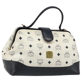 Borsa MCM Vicetos Logogram PVC Pelle White Gold Auth 187374