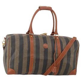 Borsa Boston FENDI Pecan Canvas PVC 2way Nero Marrone Auth 183971