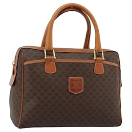 Céline Borsa Boston CELINE in tela Macadam PVC Pelle Marrone Oro Auth 186321A