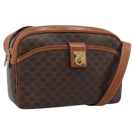 Céline Borsa a tracolla CELINE Macadam Canvas PVC Pelle Marrone Oro Autentica ka4839