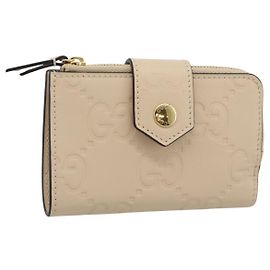 Portafoglio GUCCI GG Canvas Guccissima in Pelle Beige Oro 790131 Auth 186164M