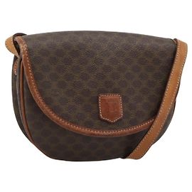 Céline Borsa a Spalla CELINE Macadam Canvas PVC Pelle Marrone Oro Auth 187770