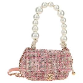 CHANEL Borsa a Spalla con Catena Tweed 2way Pink Gold CC Auth 185316M