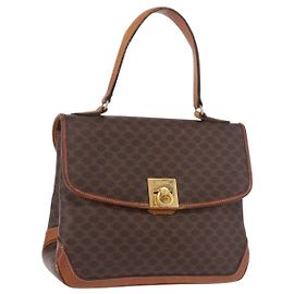 Céline Borsa CELINE Macadam Canvas PVC Pelle Marrone Oro Auth 186847