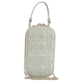 Borsa a tracolla e pochette per telefono Christian Dior Cannage in vernice azzurro chiaro e oro Auth 185556
