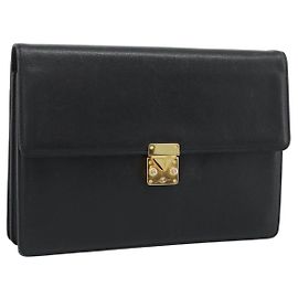 Clutch SAINT LAURENT in pelle nera con dettagli dorati Auth 187383
