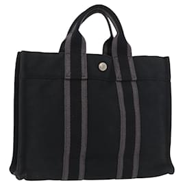 Borsa HERMES Fourre Tout PM in cotone Nero Argento Auth 187747A - Hermès
