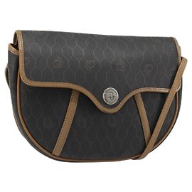 Borsa a Spalla Christian Dior Honeycomb Canvas PVC Nero Oro Auth 186807