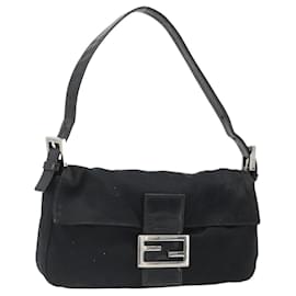 Bolso de hombro FENDI Mamma Baguette de jersey de algodón negro con detalles plateados Auténtico am11894A