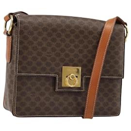 Céline Borsa a Spalla CELINE in Tela Macadam PVC Pelle Marrone Oro Auth 185532